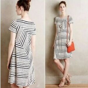 Anthropologie Maeve Abstract Stripe Dress navy white Comfy Summer - Small